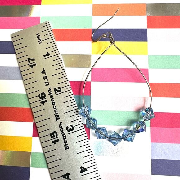 Sterling Silver & blue Swarovski Crystal Hoop Earrings - Picture 7 of 8